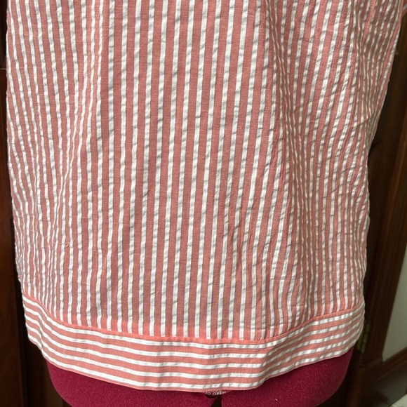 Elle Button-down sleeveless shirt striped coral/ white Ties at waist Size M - Picture 8 of 9